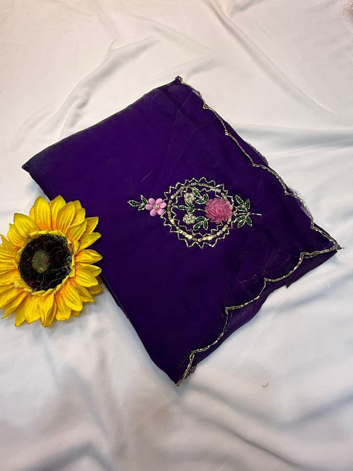 Exclusive Sequins & Katdana Handwork Saree Set - Royal Violet / Deep Plum Purple photo 6
